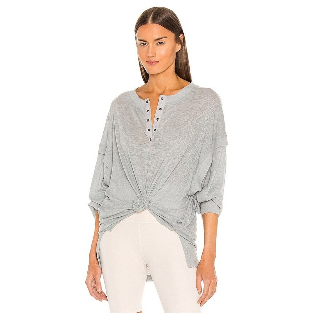Free People FP Movement One Up Top Women Small Grey Henley Long Sleeve Oversized